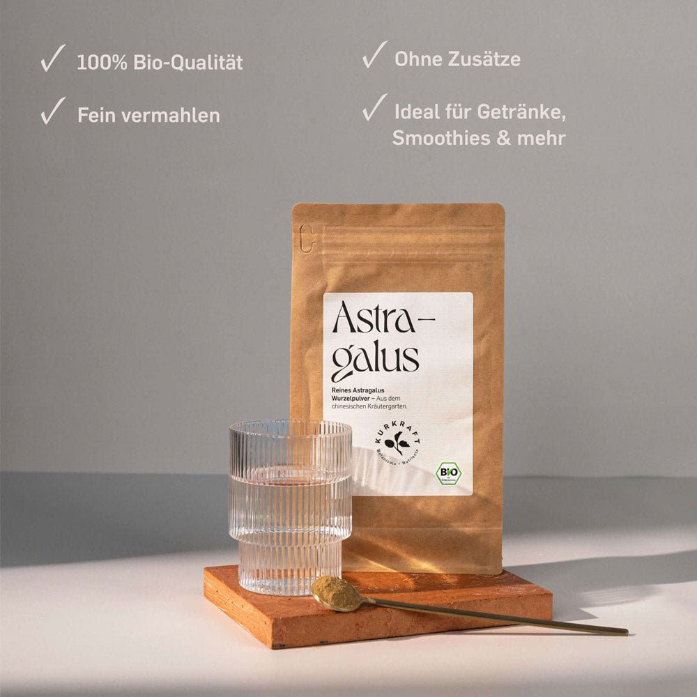 Eigenschaften Kurkraft Bio Astragalus Pulver – Polysaccharide, Saponine, ohne Zusätze, vegan