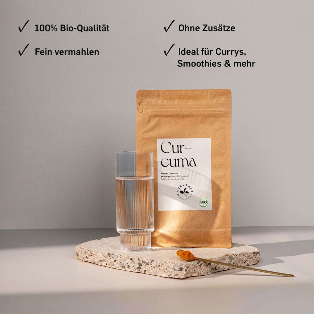 Kurkraft Bio Kurkuma Pulver Anwendung – Goldene Milch, Curry, Smoothie, Tee und Kurkuma Shots