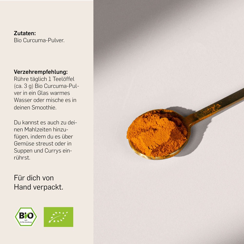 Eigenschaften Kurkraft Bio Kurkuma Pulver – Curcumin, fein gemahlen, ohne Zusätze, laborgeprüft