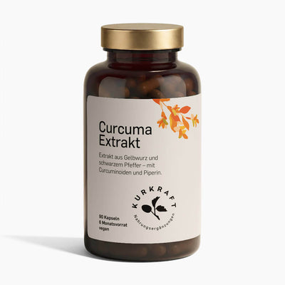 CURCUMA EXTRAKT - Kurkraft - Curcuma Extrakt Kapseln – Frontansicht der Verpackung von Kurkraft
