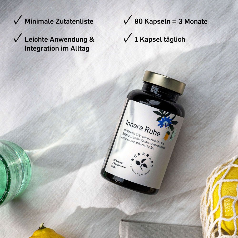 Kurkraft Innere Ruhe Dosierung – 1 Kapsel täglich, 90 Kapseln für 3 Monate, mit Vitamin B12