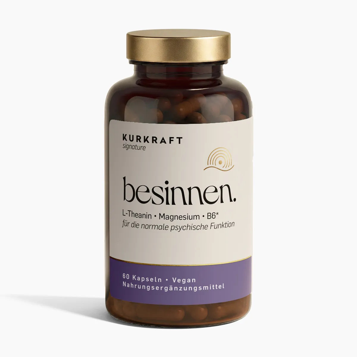 L-Theanin Kapseln besinnen von KURKRAFT signature – Braunglas-Dose mit Golddeckel, 60 Stück, vegan, mit Magnesium und Vitamin B6.