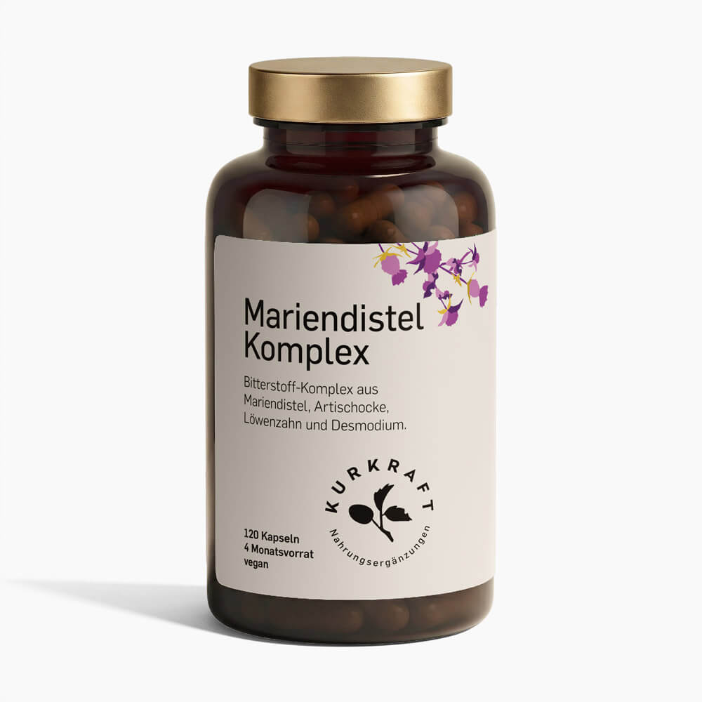 Kurkraft Mariendistel Komplex 120 Kapseln – mit Artischocke, Löwenzahn und Bettlerkraut, 80% Silymarin