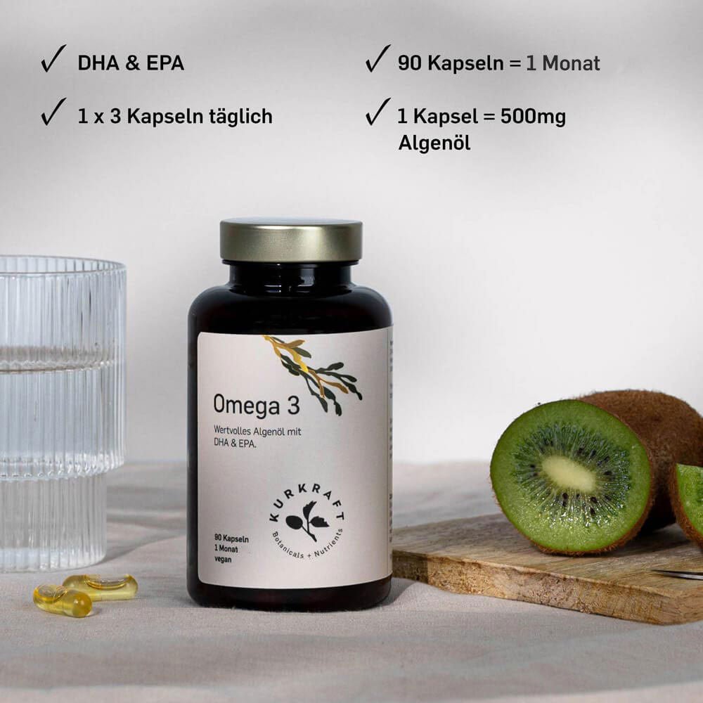 Kurkraft Omega 3 Dosierung – 3 Kapseln täglich, 825 mg Omega-3, 90 Kapseln für 1 Monat