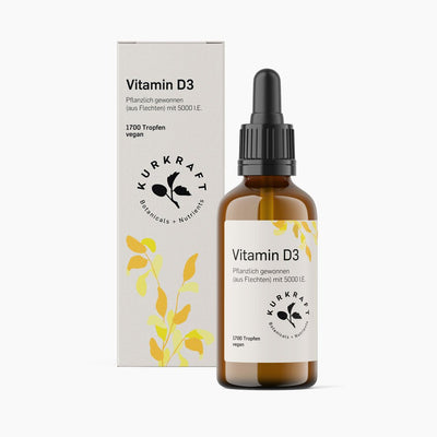 Kurkraft Vitamin D3 Tropfen vegan 5000 IE – pflanzliches D3 aus Flechten in MCT-Kokosöl, 50 ml