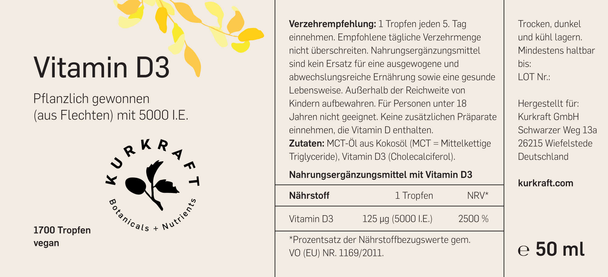 VITAMIN D3 VEGAN 5000 - Kurkraft - VITAMIN D3 VEGAN 5000