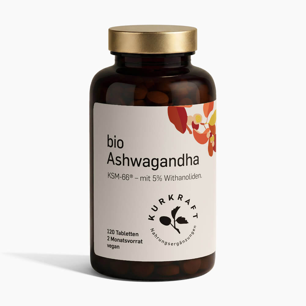 BIO ASHWAGANDHA KSM - 66 - Kurkraft - Bio Ashwagandha KSM 66 Tabletten – Frontansicht der Verpackung von Kurkraft