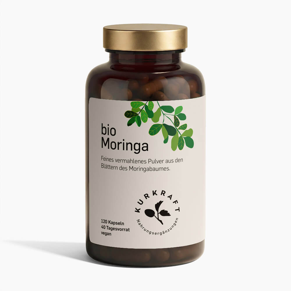 BIO MORINGA - Kurkraft - Bio Moringa Kapseln – Frontansicht der Verpackung von Kurkraft