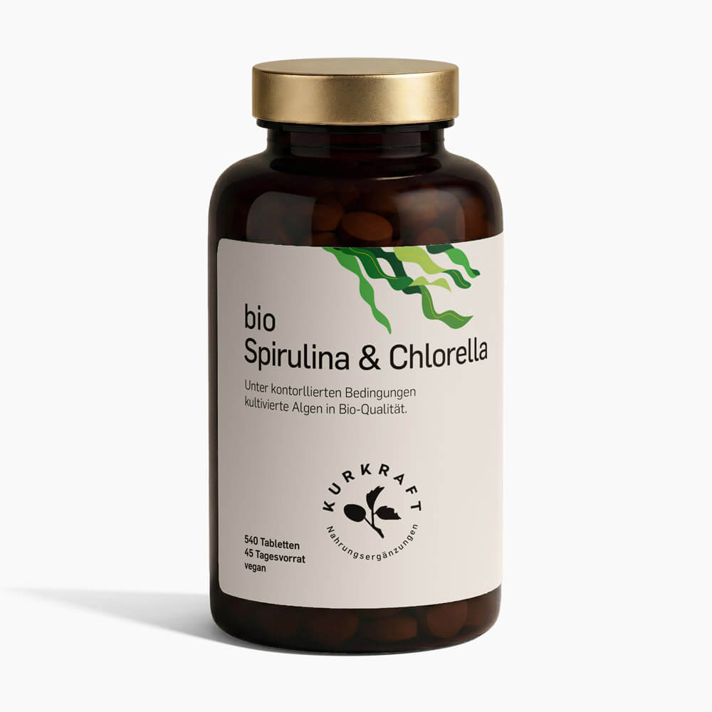 Kurkraft Bio Spirulina Chlorella Tabletten 540 Stück – Presslinge ohne Zusätze, vegan und laborgeprüft