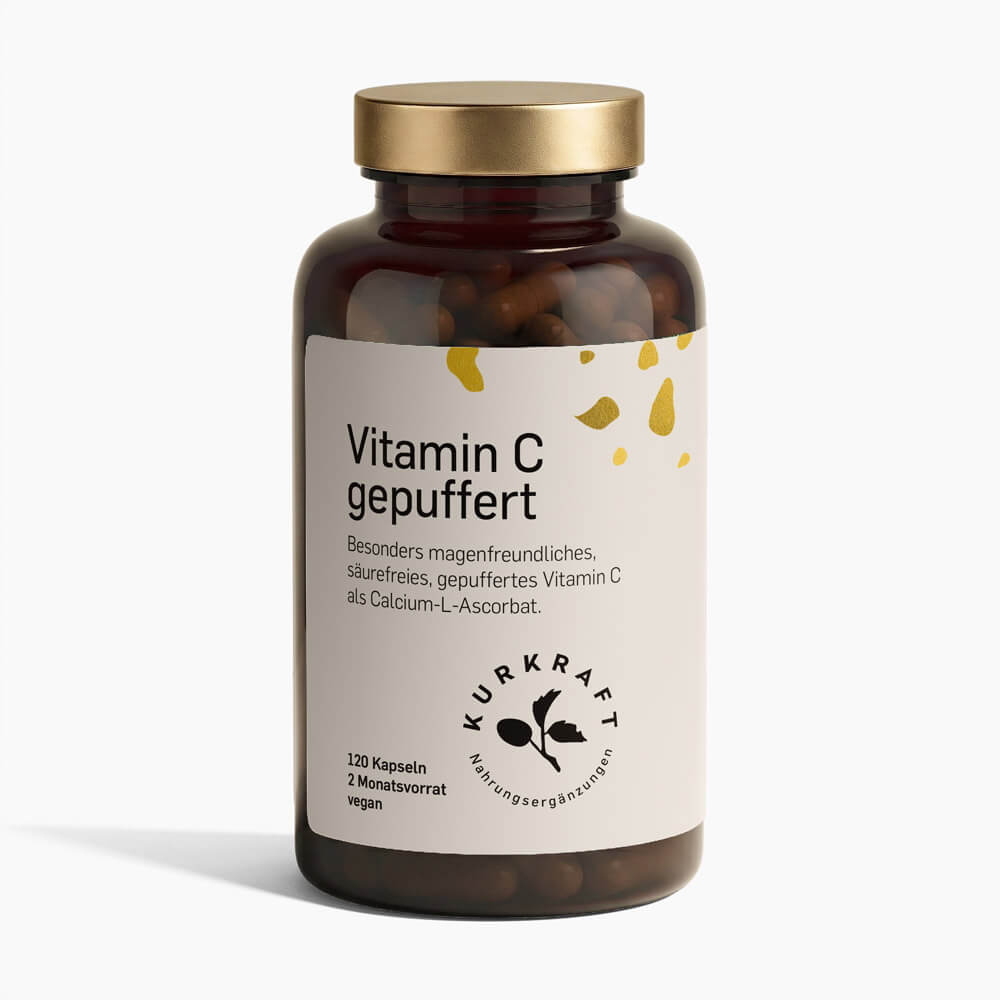 VITAMIN C GEPUFFERT - Kurkraft - Vitamin C gepuffert Kapseln – Frontansicht der Verpackung von Kurkraft